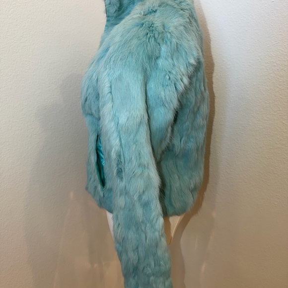 Turquoise Genuine Rabbit Fur Jacket - Picture 8 of 11